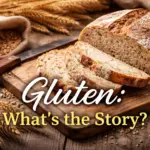 Rustic loaf of bread and wheat grains representing gluten and an article about gluten sensitivity and human health