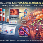 Infographic explaining ways to test gluten sensitivity including celiac blood tests, elimination diets, immune markers, and gut health research